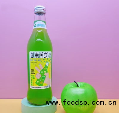 創(chuàng)東潮飲玻璃瓶汽水蘋果味380ml