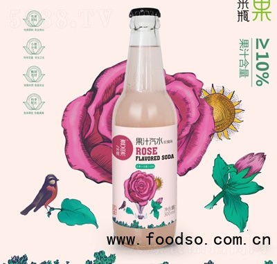 喜果復(fù)合果汁汽水玫瑰味300ml（玻璃瓶裝）