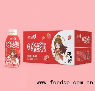 優(yōu)洋輕乳奶昔椰纖果+草莓粒芝芝草莓味乳味飲料390ml招商代理